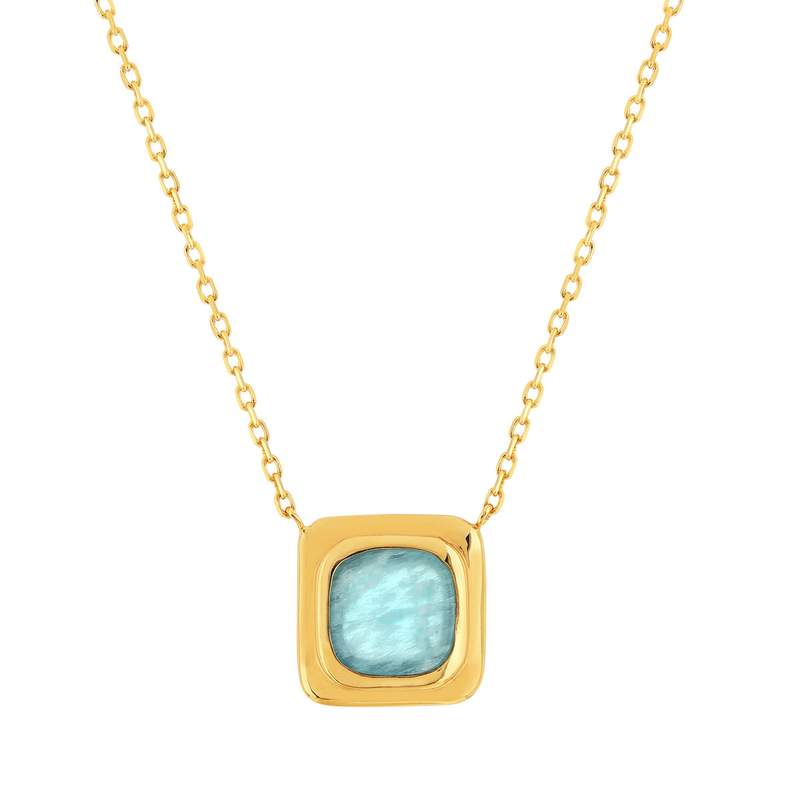 Collier plaqué or jaune, amazonite, 45 cm - vue 1