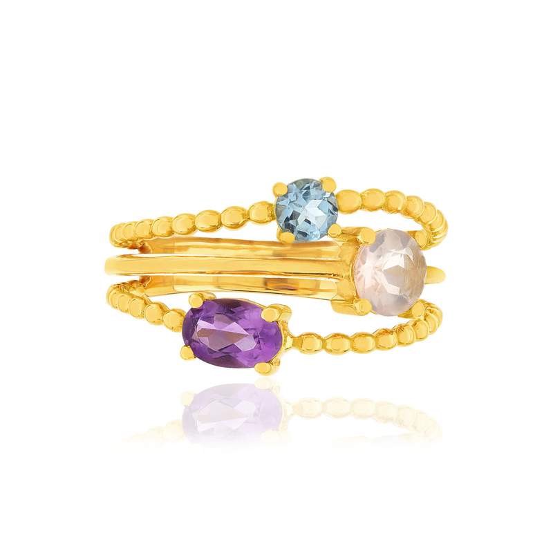 Bague or jaune 375 pierres fines - vue 3