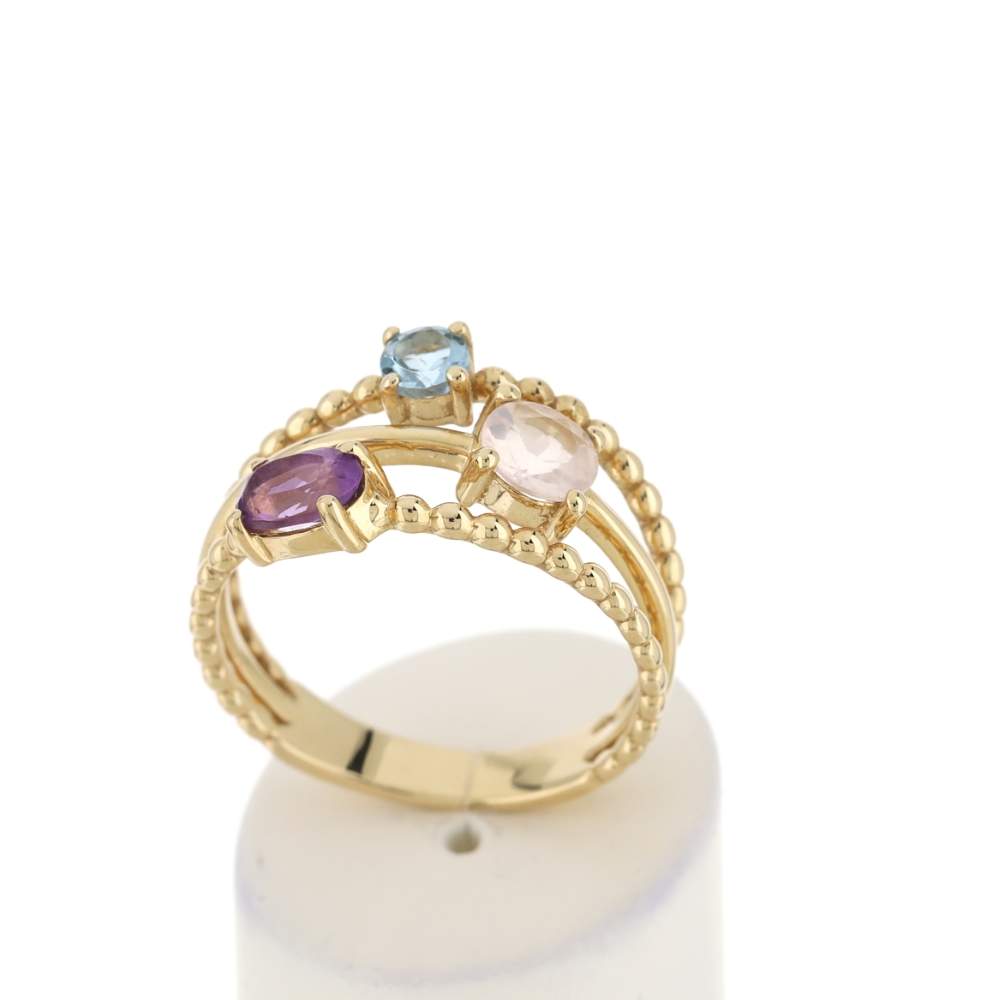 Bague or jaune 375 pierres fines - vue 2