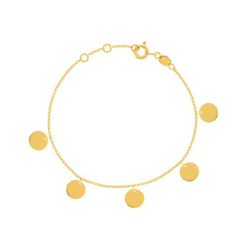 Bracelet plaqué or jaune, disques en pampille 18 cm