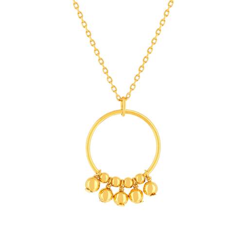 Collier plaqué or jaune cercle avec des boules en pampille 48 cm