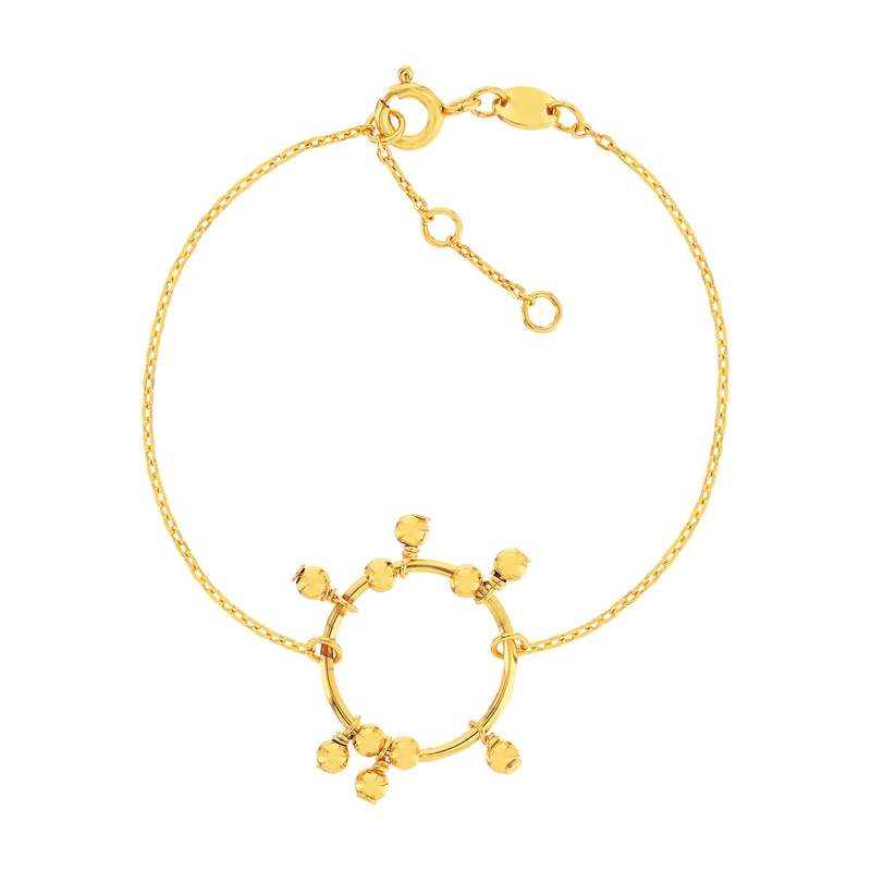 Bracelet plaqué or jaune, cercle et boules en pampille 18 cm - vue 1