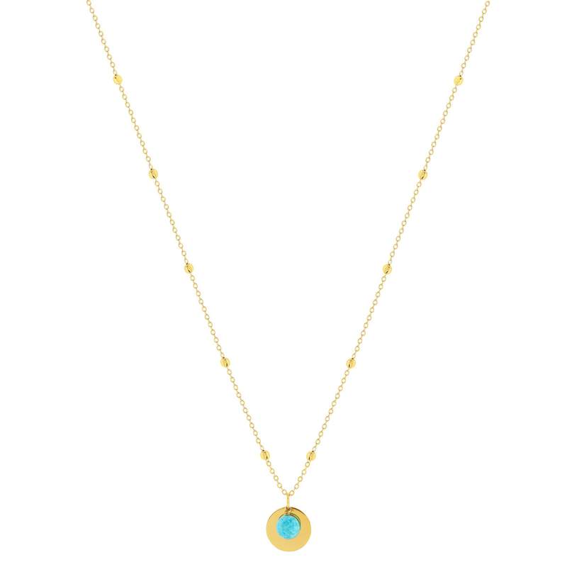 Collier plaqué or jaune, disque et amazonite en pampille 48 cm - vue 2