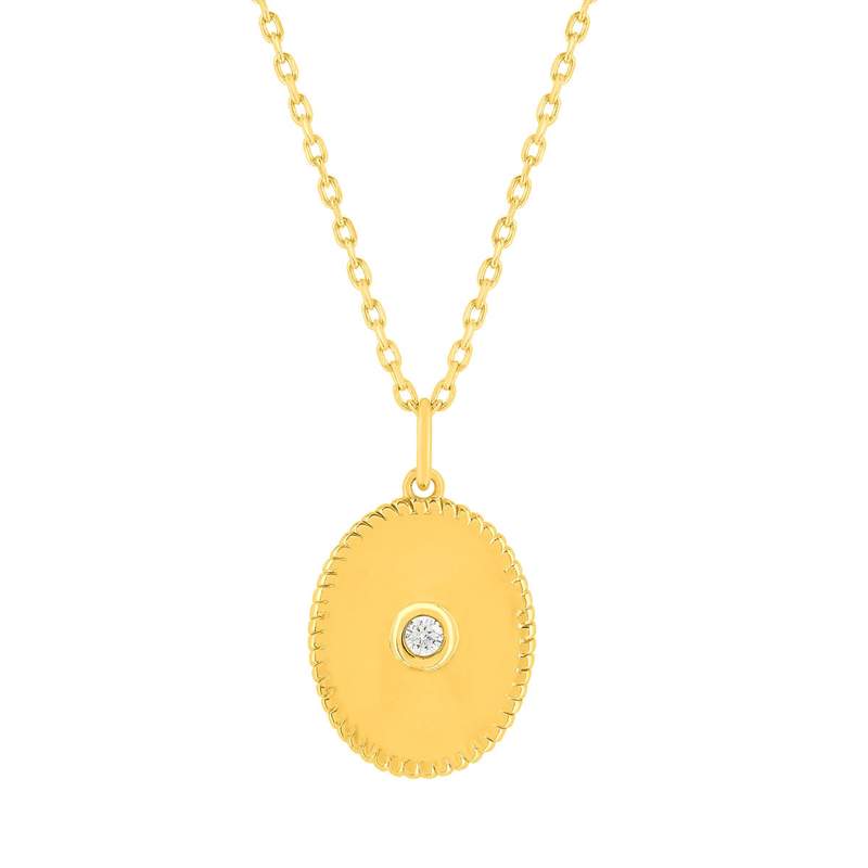 48 cm yellow gold-plated necklace with oval zirconia pendant - view 1