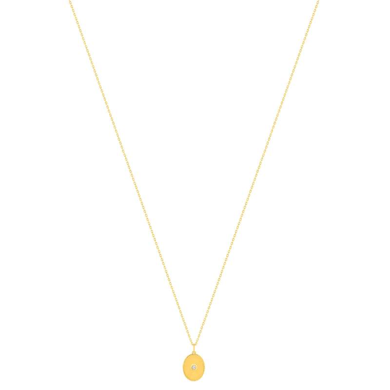 Yellow gold-plated oval zirconia medallion necklace, 48 cm - view 2