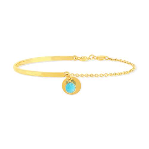 Bracelet plaqué or jaune asymétrique, disque et amazonite en pampille