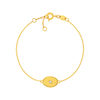 Bracelet plaqué or jaune médaille perlée ovale zirconia 18 cm - vue V1
