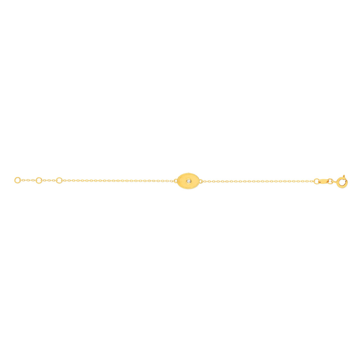 Bracelet plaqué or jaune médaille perlée ovale zirconia 18 cm - vue 2