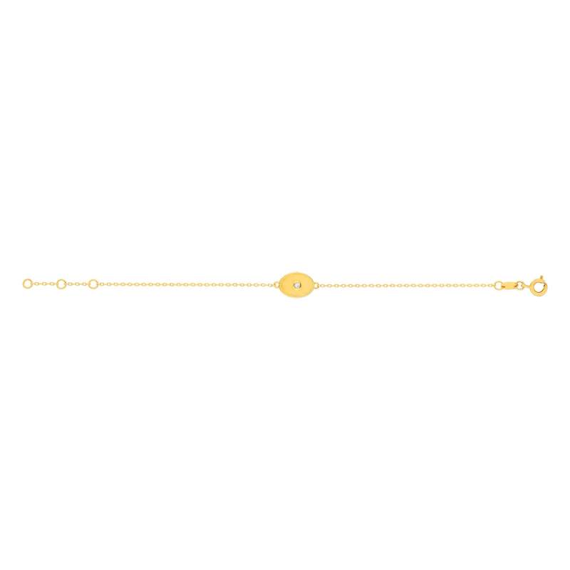 Bracelet plaqué or jaune médaille perlée ovale zirconia 18 cm - vue 2