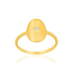 Bague plaqué or jaune médaille perlée, zirconia - vue 1