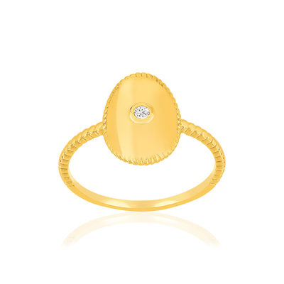 Bague plaqué or jaune médaille perlée, zirconia
