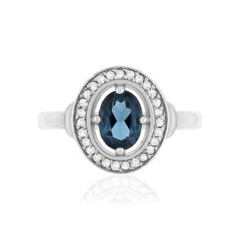 Bague argent 925 topazes bleues et blanches