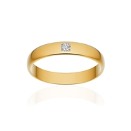 Alliance or 750 jaune poli demi-jonc 3,5mm diamant princesse