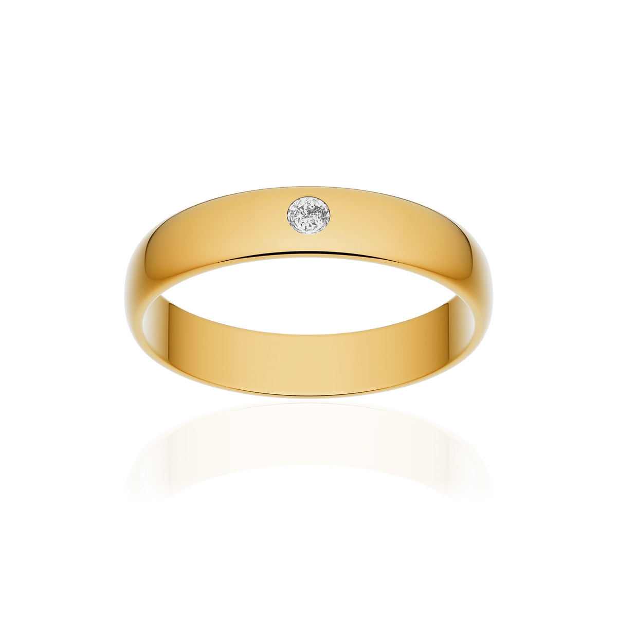 Alliance or 750 jaune poli demi-jonc 4mm diamant brillant