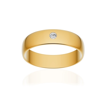 Alliance or 750 jaune poli demi-jonc 5mm diamant brillant