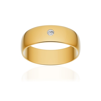 Alliance or 750 jaune poli demi-jonc 6mm diamant brillant