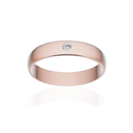 Alliance or 750 rose brossé demi-jonc 4mm diamant brillant