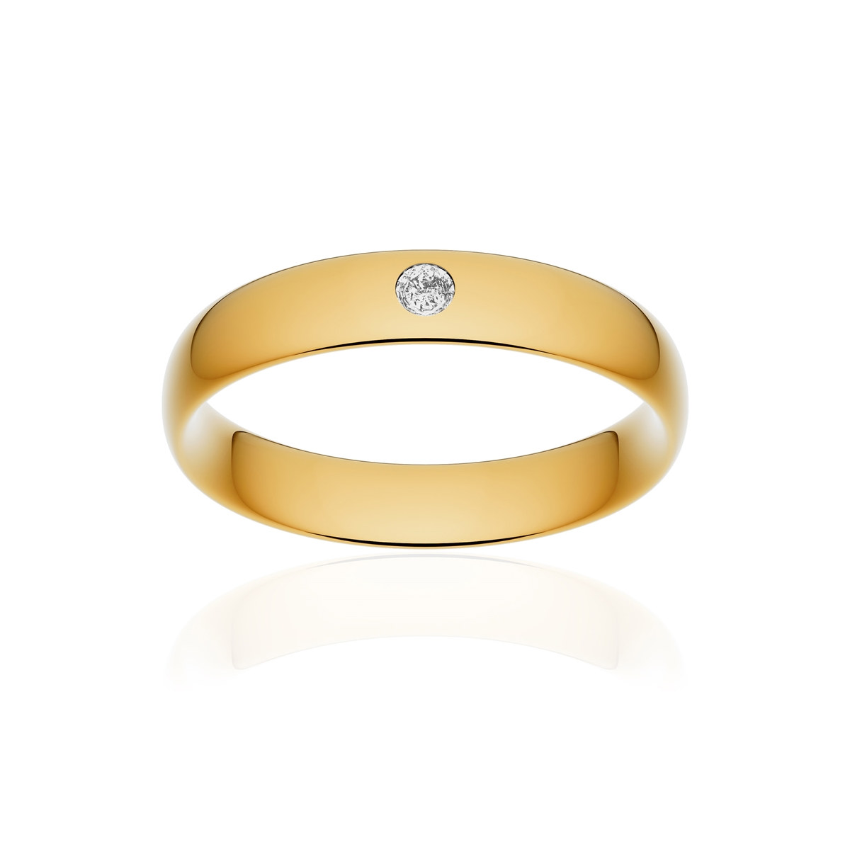 Alliance or 750 jaune poli demi-jonc confort 4,5mm diamant brillant