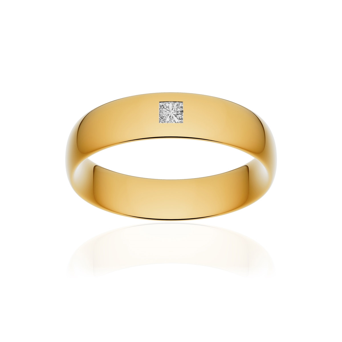 Alliance or 750 jaune poli demi-jonc confort 5,5mm diamant princesse