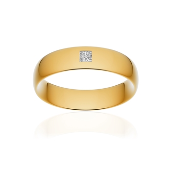 Alliance or 750 jaune poli demi-jonc confort 5,5mm diamant princesse