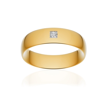 Alliance or 750 jaune poli demi-jonc confort 6mm diamant princesse