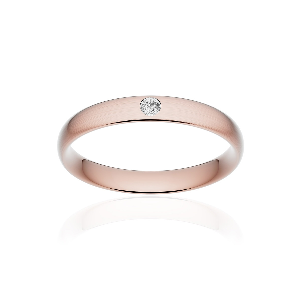 Alliance or 750 rose brossé demi-jonc confort 3,5mm diamant brillant