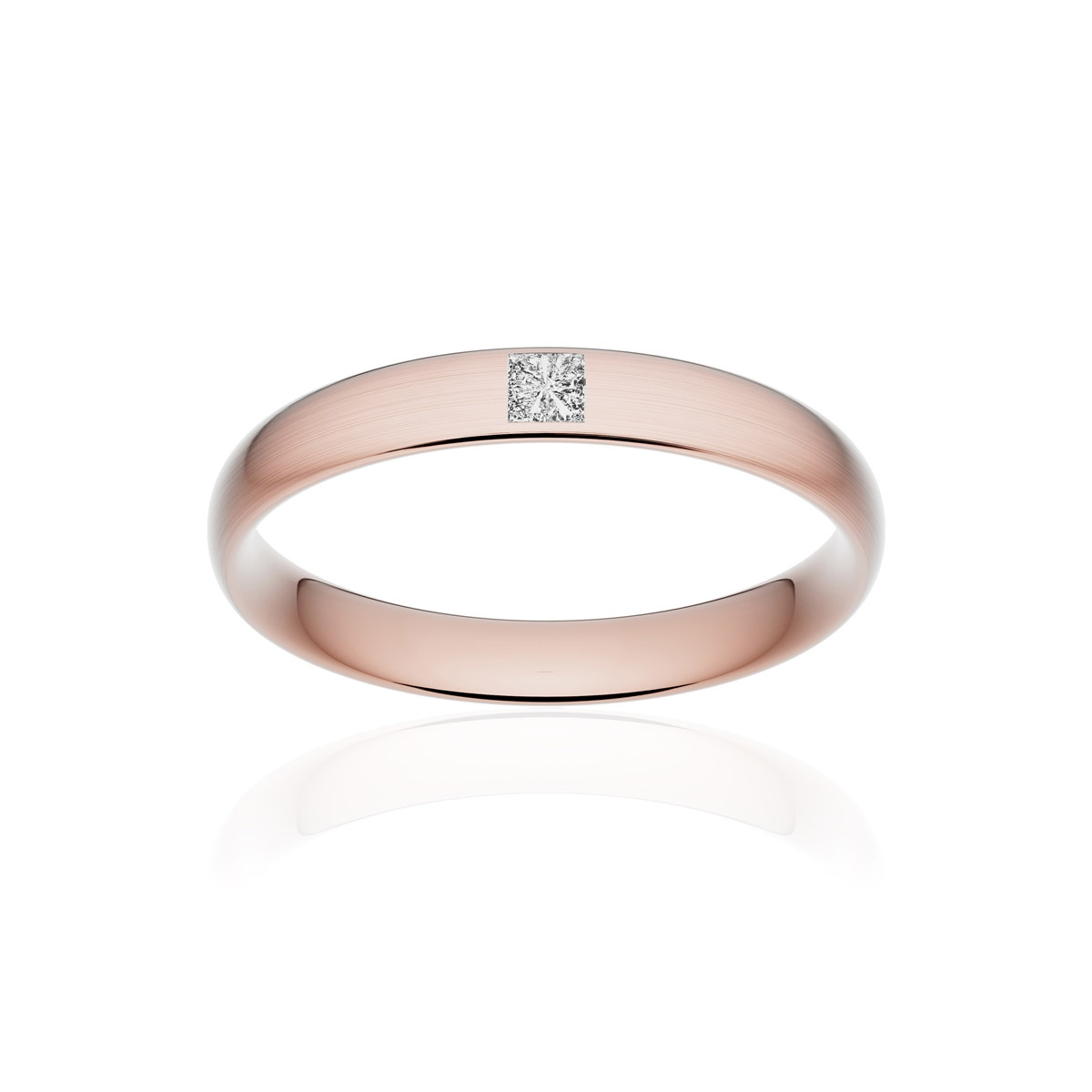 Alliance or 750 rose brossé demi-jonc confort 3,5mm diamant princesse