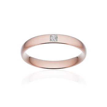 Alliance or 750 rose brossé demi-jonc confort 3,5mm diamant princesse