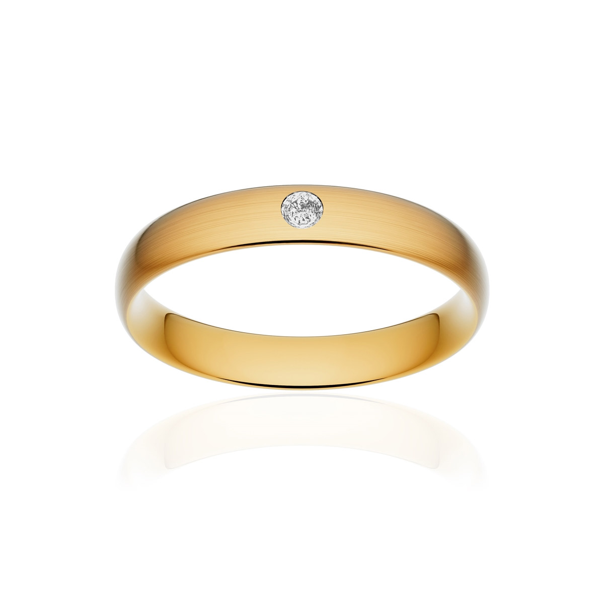 Alliance or 750 jaune brossé demi-jonc confort 4mm diamant brillant