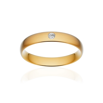 Alliance or 750 jaune brossé demi-jonc confort 4mm diamant brillant