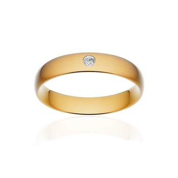 Alliance or 750 jaune brossé demi-jonc confort 4,5mm diamant brillant