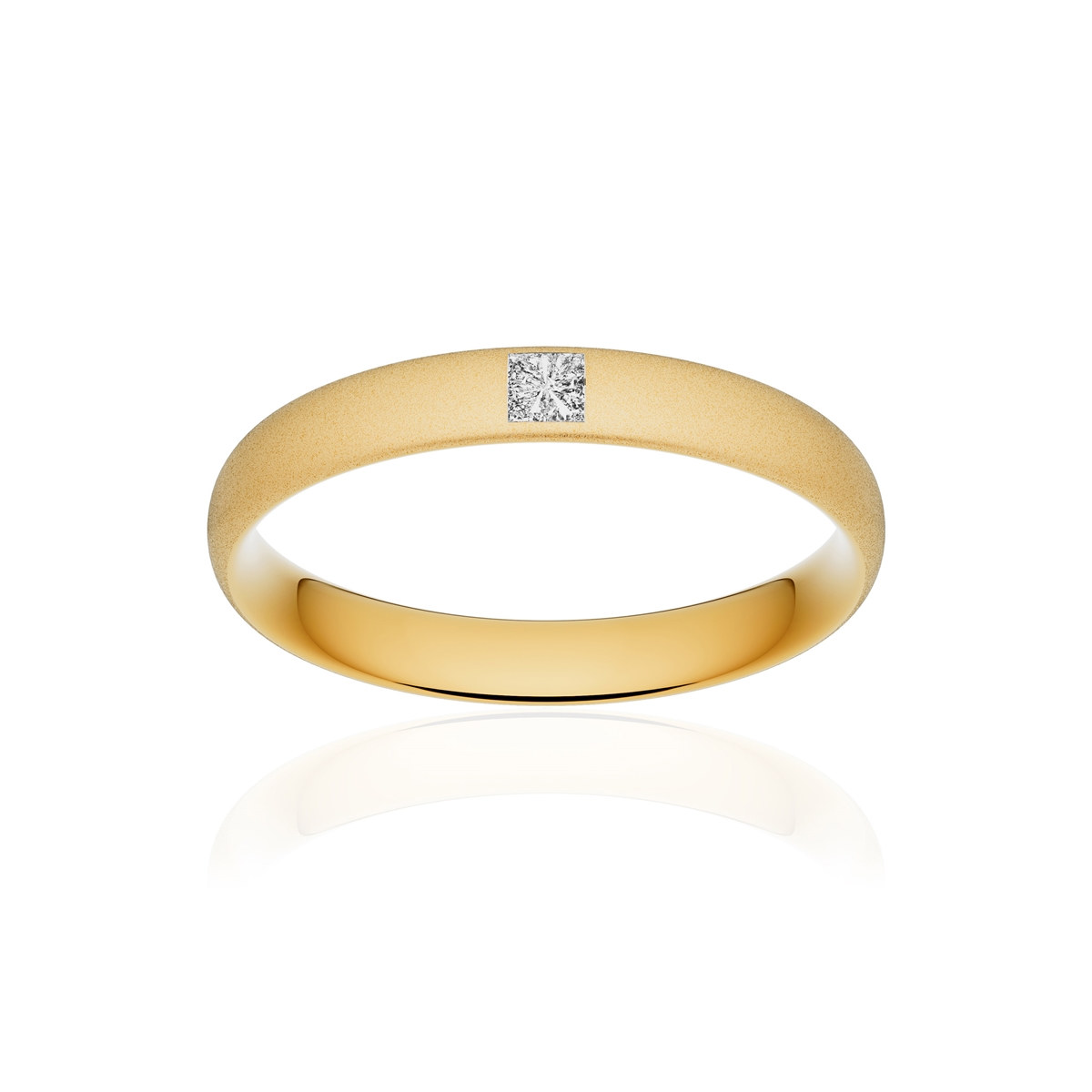 Alliance or 750 jaune sablé demi-jonc confort 3,5mm diamant princesse