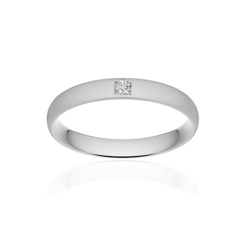 Alliance or 750 blanc sablé demi-jonc confort 3,5mm diamant princesse