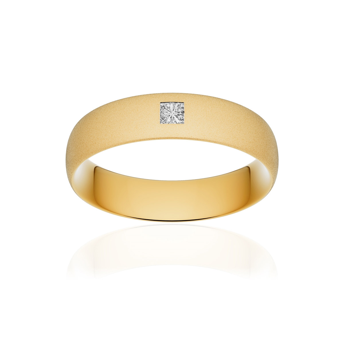 Alliance or 750 jaune sablé demi-jonc confort 5,5mm diamant princesse
