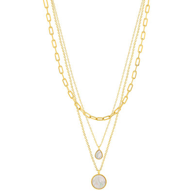 Collier acier jaune nacre 43cm