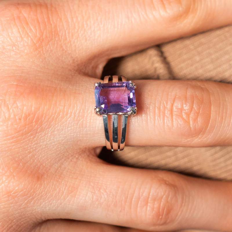 Bague argent 925 améthyste 3.30 carats - vue porté 1