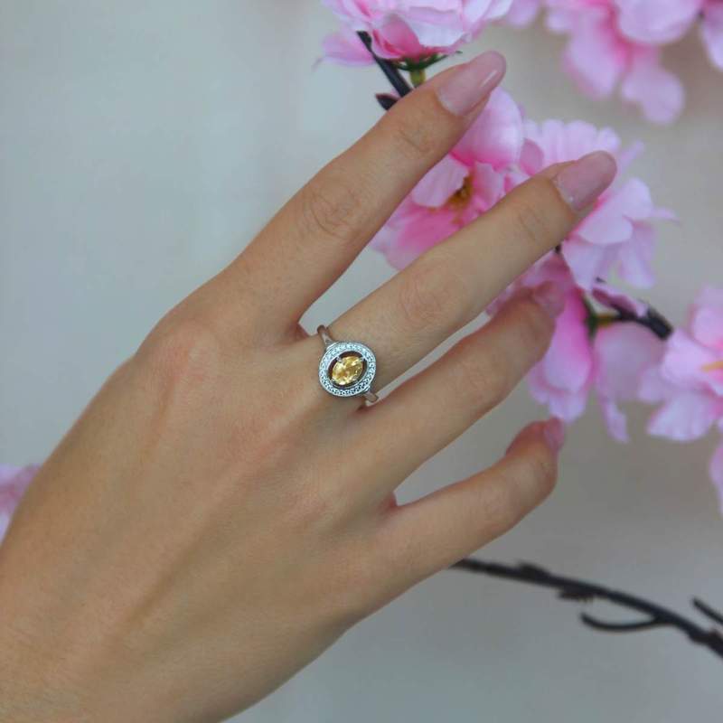 Bague argent 925 citrine topazes blanches 0.60 carat - vue porté 3