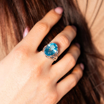 Bague argent 925 topaze bleue 10 carats