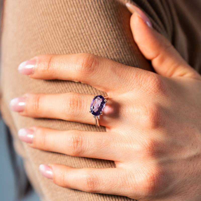 Bague argent 925 améthyste - vue porté 1