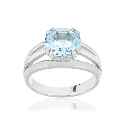 Bague argent 925 topaze bleue traitée - vue 1