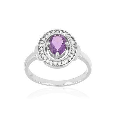 Bague argent 925 améthyste topazes blanches - vue 1