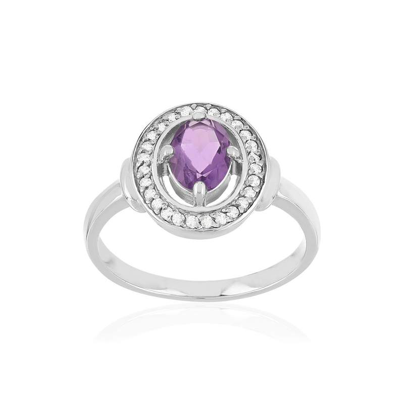 Bague argent 925 améthyste topazes blanches - vue 1