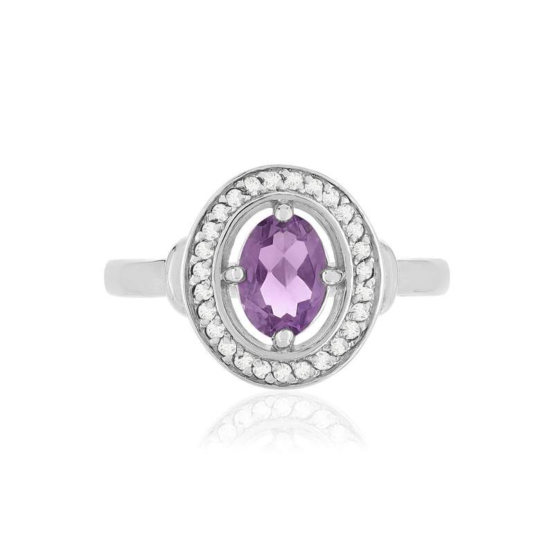 Bague argent 925 améthyste topazes blanches - vue 3