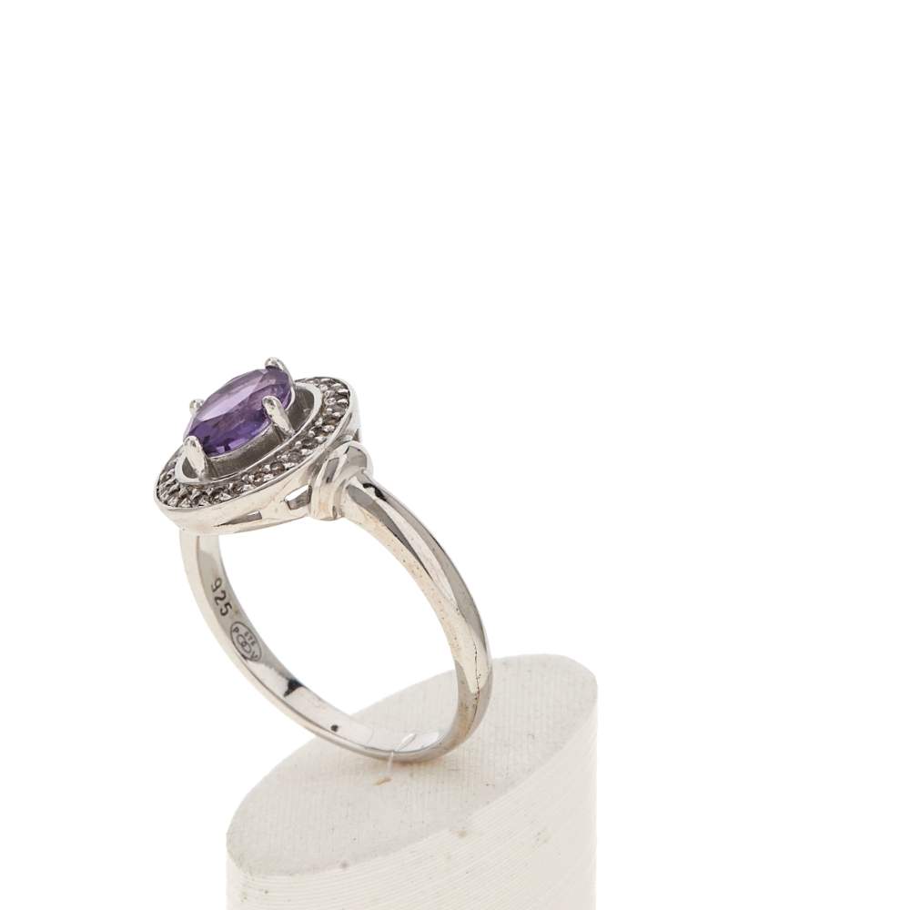 Bague argent 925 améthyste topazes blanches - vue 4