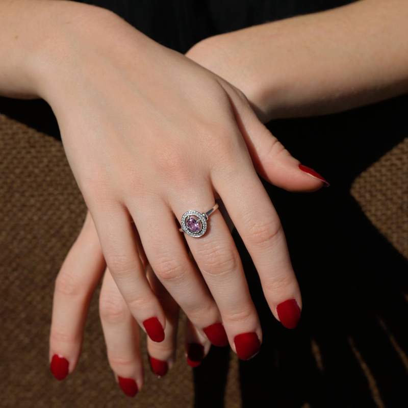 Bague argent 925 améthyste topazes blanches - vue porté 2