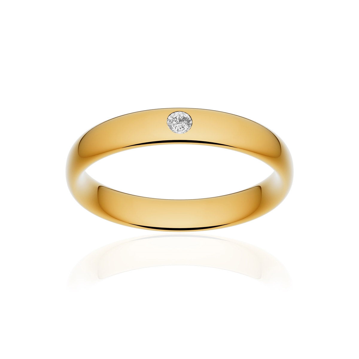 Alliance or 750 jaune poli ruban confort 4mm diamant brillant