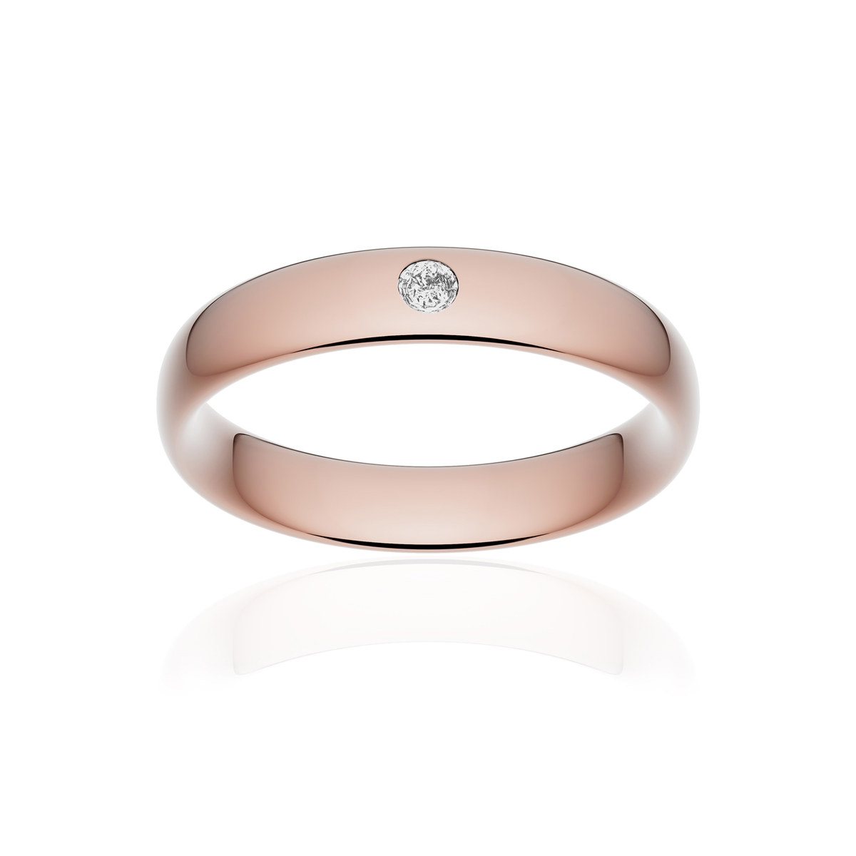 Alliance or 750 rose poli ruban confort 4,5mm diamant brillant