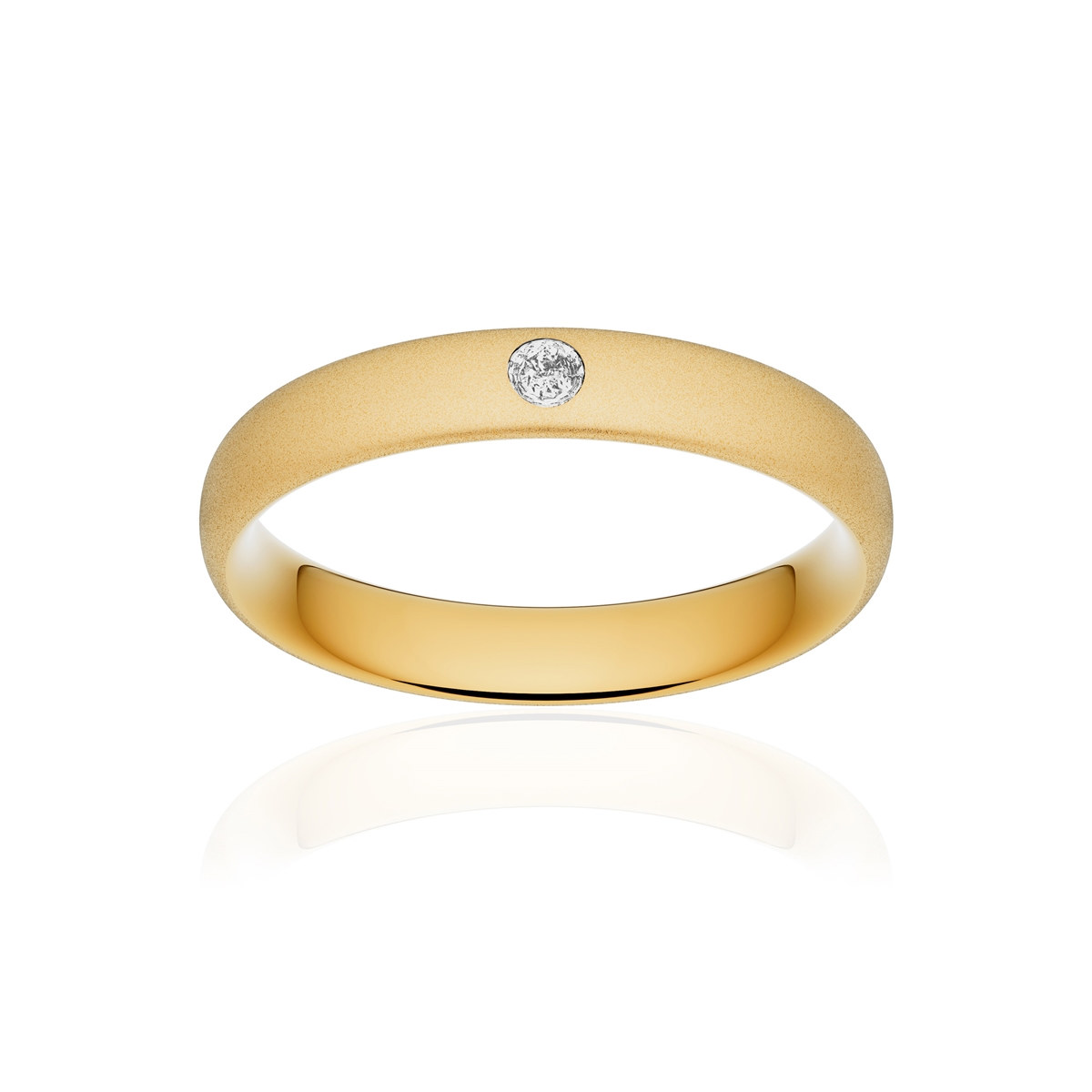 Alliance or 750 jaune sablé ruban confort 4mm diamant brillant