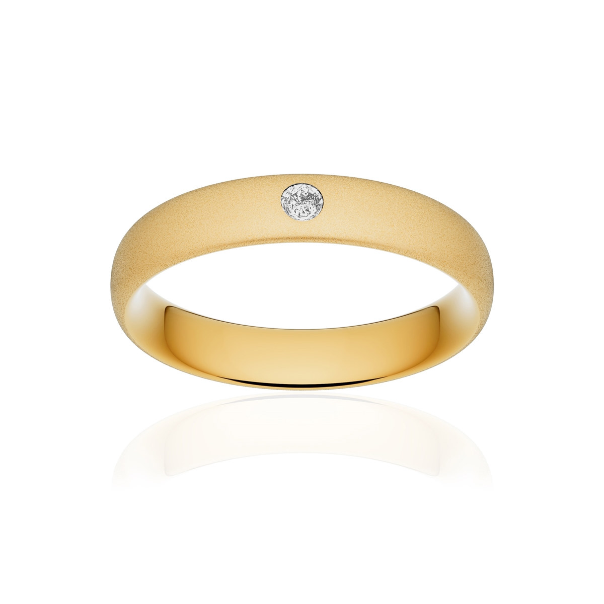 Alliance or 750 jaune sablé ruban confort 4,5mm diamant brillant