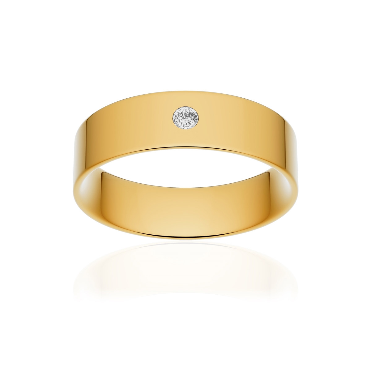 Alliance or 750 jaune poli ruban plat confort 5,5mm diamant brillant